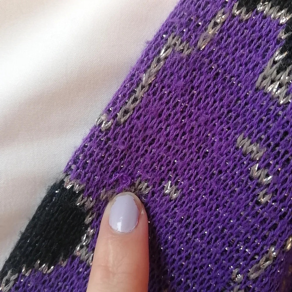 Vintage 80s D'Allairds Purple and Black Knit Metallic Floral Sweater Small - Picture 11 of 15